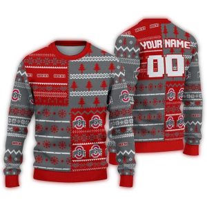 Personalized Ohio State Buckeyes Christmastree Bands Ugly Sweater