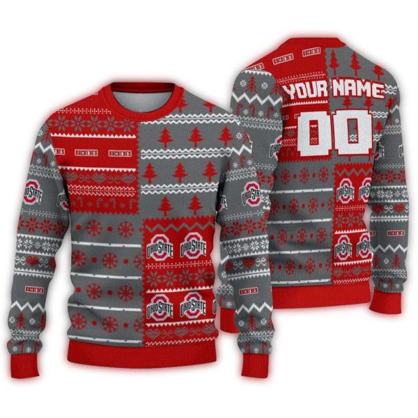 Personalized Ohio State Buckeyes ChristmasTree Bands Ugly Sweater 1