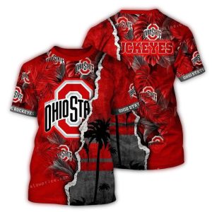 Personalized Ohio State Buckeyes Coconut Leafs Scratch All-Over Print T Shirt