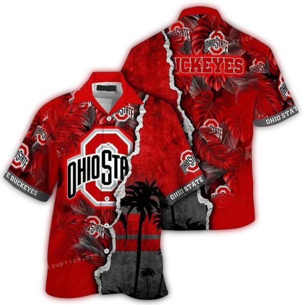 Personalized Ohio State Buckeyes Coconut Leafs Scratch Hawaiian Shirt 1