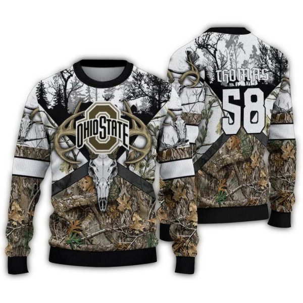 Personalized Ohio State Buckeyes Deer Antlers Ugly Sweater 1