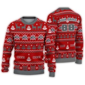 Personalized Ohio State Buckeyes Deer Tree Pattern Christmas Ugly Sweater