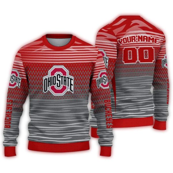 Personalized Ohio State Buckeyes Diamond Mesh Ugly Sweater 1