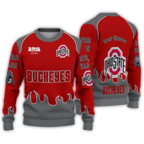 Personalized Ohio State Buckeyes Flame Border Ugly Sweater 1