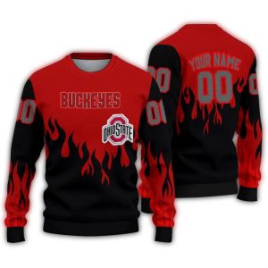 Personalized Ohio State Buckeyes Flame Outline Ugly Sweater