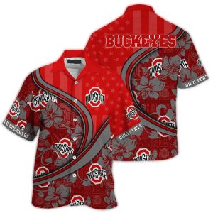 Personalized Ohio State Buckeyes Floral Flower And Flag Us Hawaiian Shirt