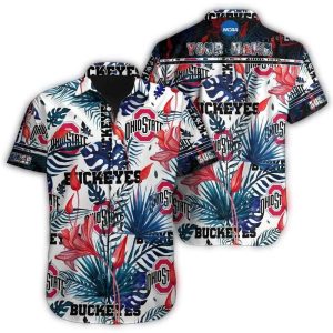 Personalized Ohio State Buckeyes Floral Flower And Leafs Pattern Hawaiian Shirt