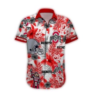 Personalized Ohio State Buckeyes Flower And Helmet Pattern Hawaiian Shirt
