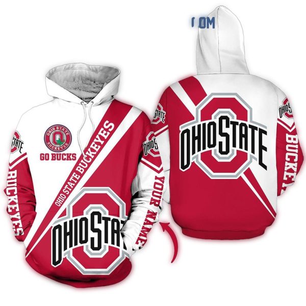 Personalized Ohio State Buckeyes Go Bucks Red and White AOP Hoodie 1