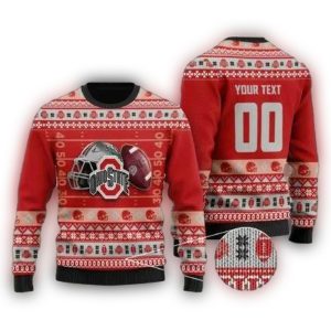 Personalized Ohio State Buckeyes Helmet And Ball Christmas Ugly Sweater