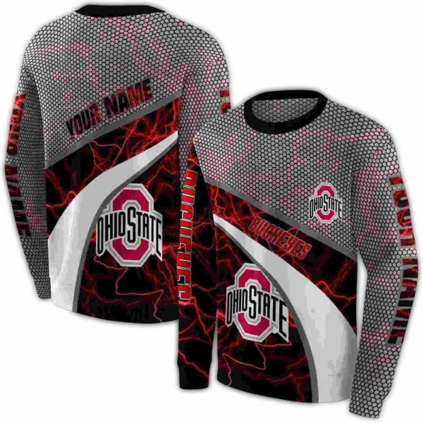 Personalized Ohio State Buckeyes Hexagonal Mesh Scarlet AOP Sweatshirt 1