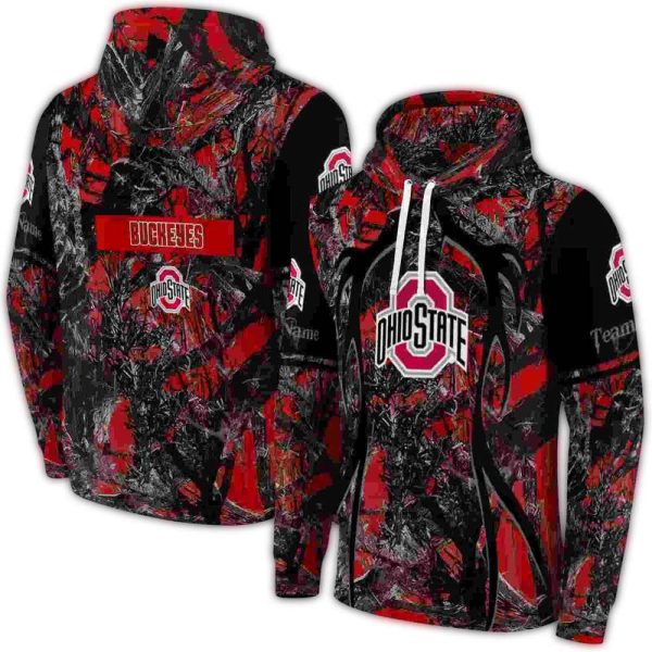 Personalized Ohio State Buckeyes Hunting Theme Scarlet AOP Hoodie 1