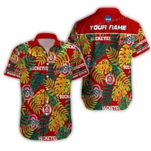 Personalized Ohio State Buckeyes Leafs Vintage Pattern Hawaiian Shirt