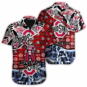 Personalized Ohio State Buckeyes Mascot Parrot And Leafs Pattern Hawaiian Shirt