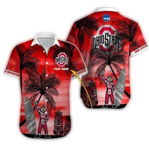 Personalized Ohio State Buckeyes Mascot And Tiki Surf Beach Hawaiian Shirt