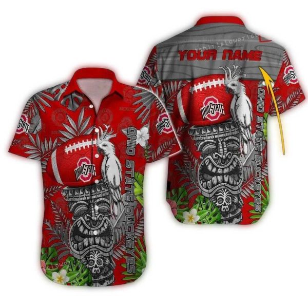 Personalized Ohio State Buckeyes Parrot and Tiki Hawaiian Shirt 1