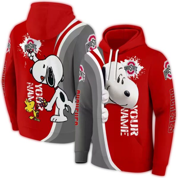 Personalized Ohio State Buckeyes Peeking Snoopy AOP Hoodie 1