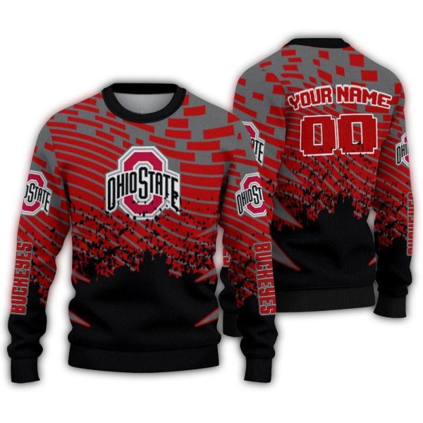 Personalized Ohio State Buckeyes Pixel Flow Scarlet Ugly Sweater 1