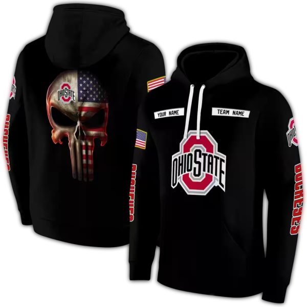 Personalized Ohio State Buckeyes Punisher Skull AOP Hoodie 1