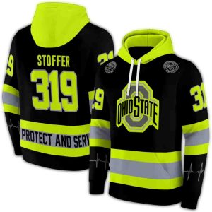 Personalized Ohio State Buckeyes Safety Motif Black Neon Green All-Over Print Hoodie