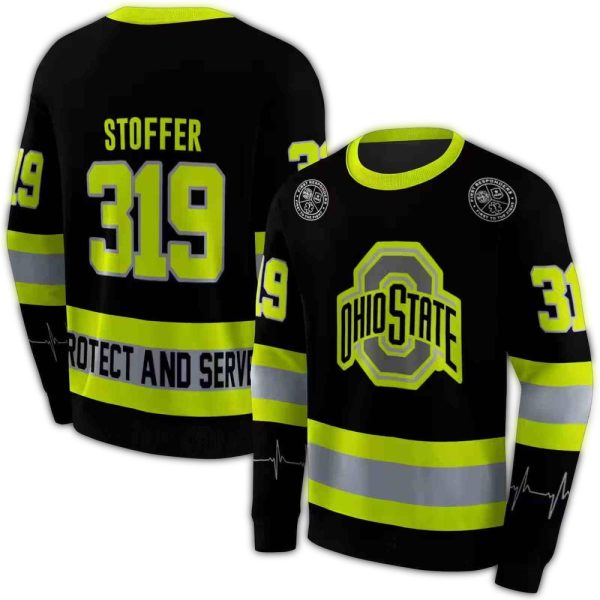 Personalized Ohio State Buckeyes Safety Motif Black Neon Green AOP Sweatshirt 1