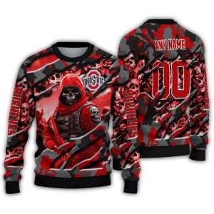 Personalized Ohio State Buckeyes Skull Horde Ugly Sweater