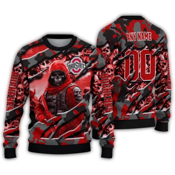Personalized Ohio State Buckeyes Skull Horde Ugly Sweater 1