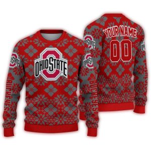 Personalized Ohio State Buckeyes Snowflake Matrix Ugly Sweater