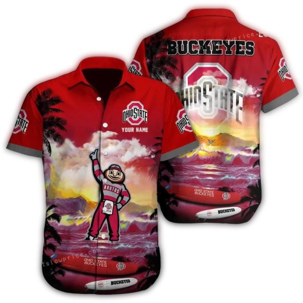 Personalized Ohio State Buckeyes Surf Mascot Hawaiian Shirt 1