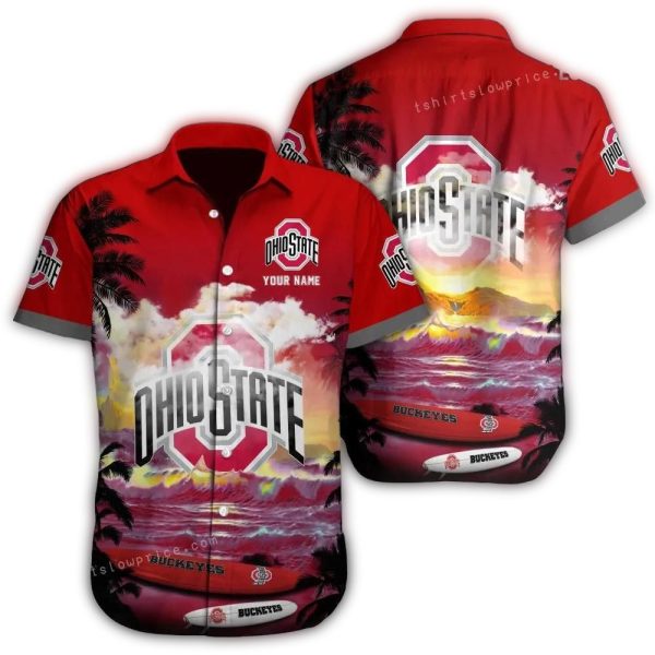 Personalized Ohio State Buckeyes Surf Wave Beach Hawaiian Shirt 1