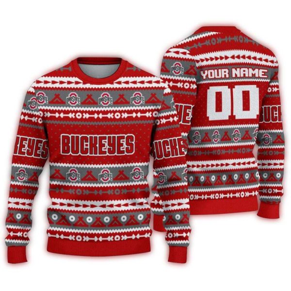 Personalized-Ohio-State-Buckeyes-Tent-Stripes-Ugly-Sweater-1 Personalized Ohio State Buckeyes Tent Stripes Ugly Sweater 1