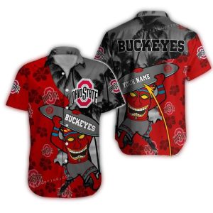 Personalized Ohio State Buckeyes Tiki Surf Beach Hawaiian Shirt