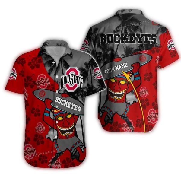 Personalized Ohio State Buckeyes Tiki Surf Beach Hawaiian Shirt 1
