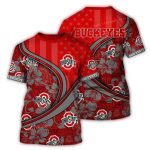 Personalized Ohio State Buckeyes Us Flag Flower All-Over Print T Shirt