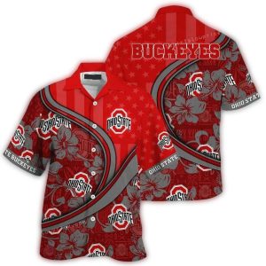 Personalized Ohio State Buckeyes Us Flag Flower Hawaiian Shirt