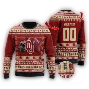 Personalized Oklahoma Sooners Ball And Helmet Christmas Ugly Sweater