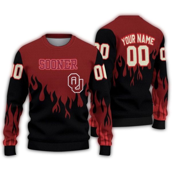 Personalized Oklahoma Sooners Flame Outline Ugly Sweater 1