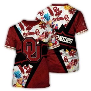 Personalized Oklahoma Sooners Floral Leafs And Pineapple Tropical All-over Print T-Shirt