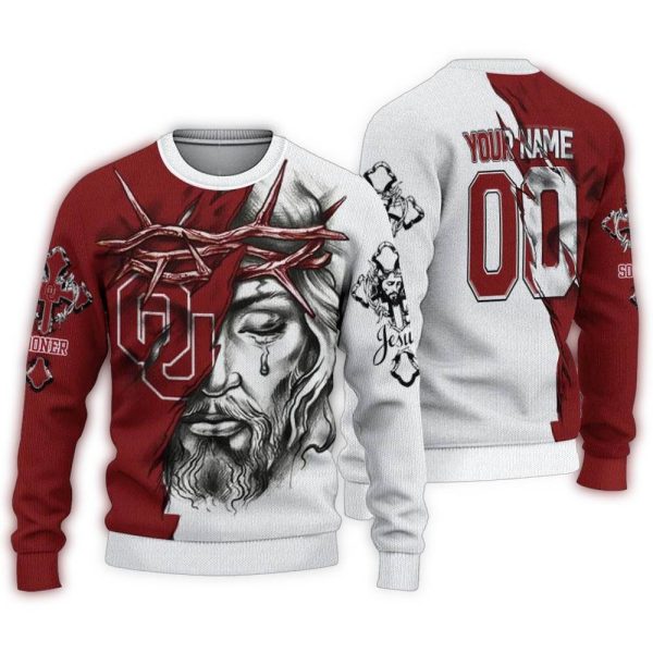 Personalized Oklahoma Sooners Jesus Tears Ugly Sweater 1