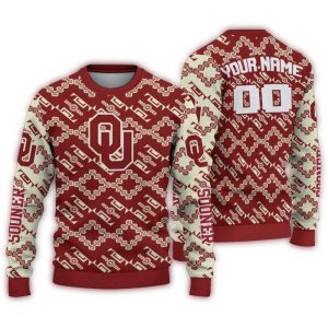 Personalized Oklahoma Sooners Lattice Gridwork Ugly Sweater