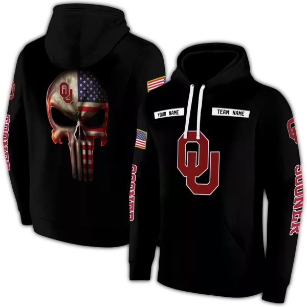 Personalized Oklahoma Sooners Punisher Skull AOP Hoodie 1