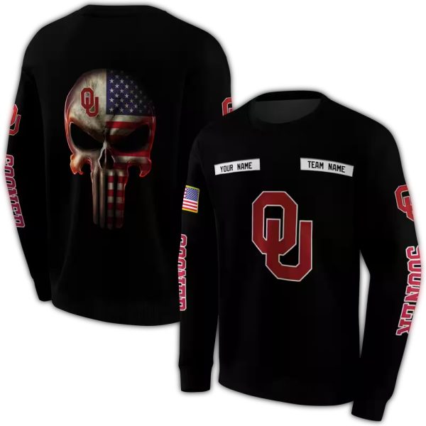 Personalized Oklahoma Sooners Punisher Skull AOP Sweatshirt 1
