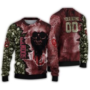 Personalized Oklahoma Sooners Skull Collage Ugly Sweater