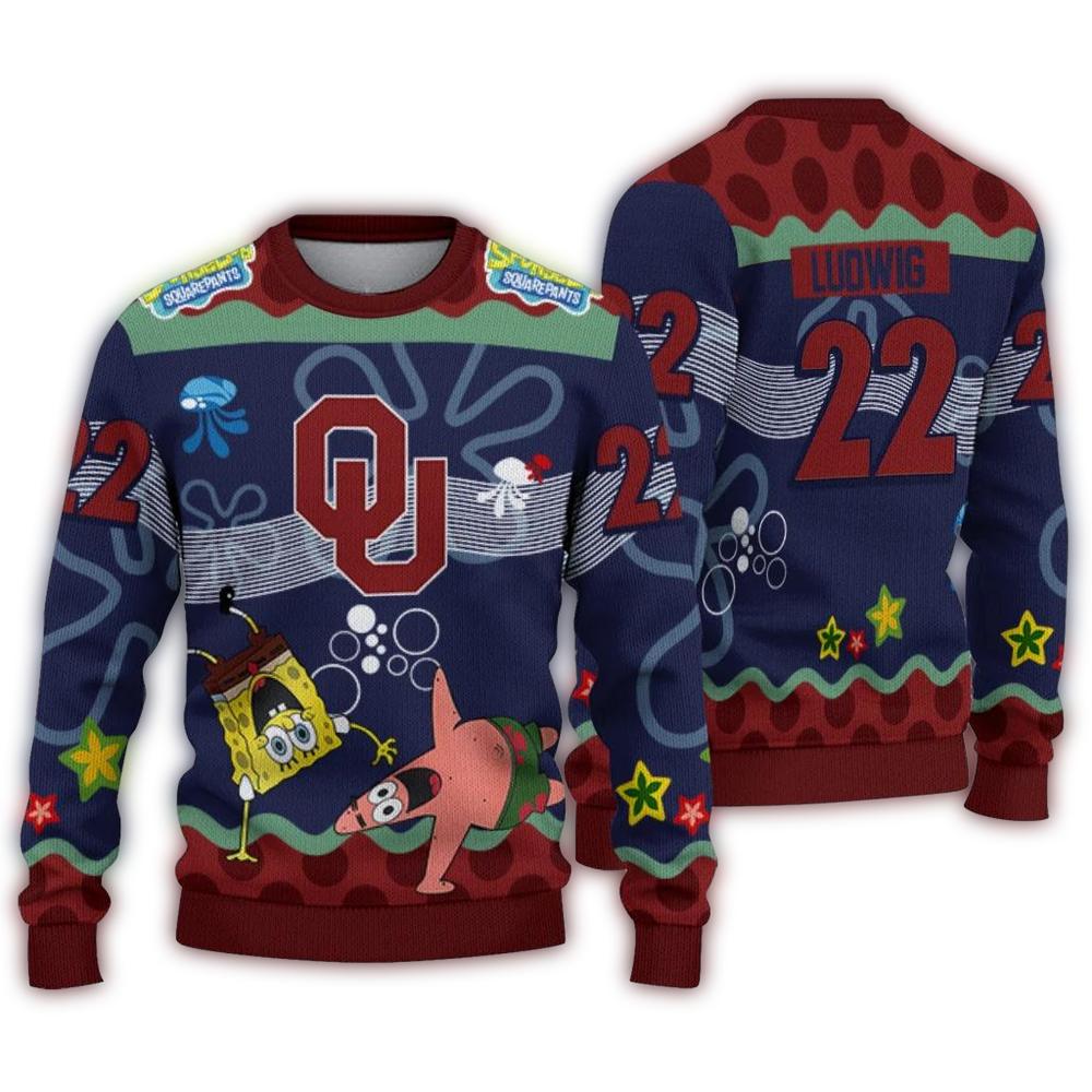 Personalized Oklahoma Sooners SpongeBob Ugly Sweater 1