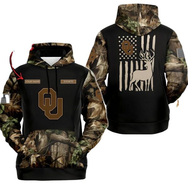 Personalized Oklahoma Sooners Sporty Camo Hunting Style AOP Hoodie 1