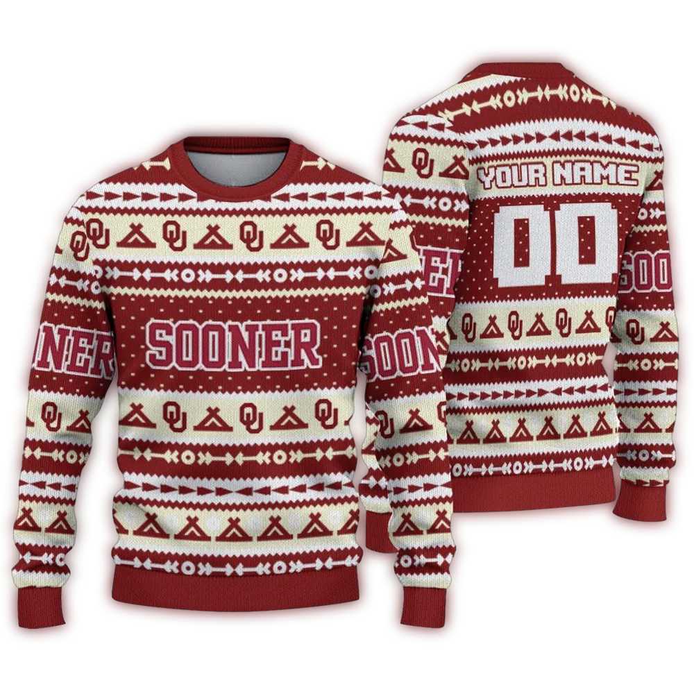 Personalized Oklahoma Sooners Tent Stripes Ugly Sweater 1