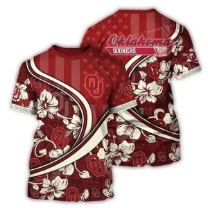 Personalized Oklahoma Sooners Us Flag Flower All-over Print T-Shirt