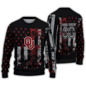Personalized Oklahoma Sooners Vintage Usa Flag Ugly Sweater