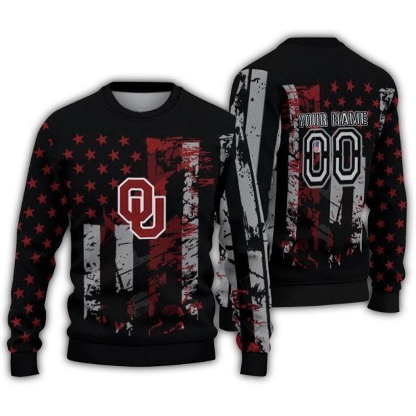 Personalized Oklahoma Sooners Vintage USA Flag Ugly Sweater 1