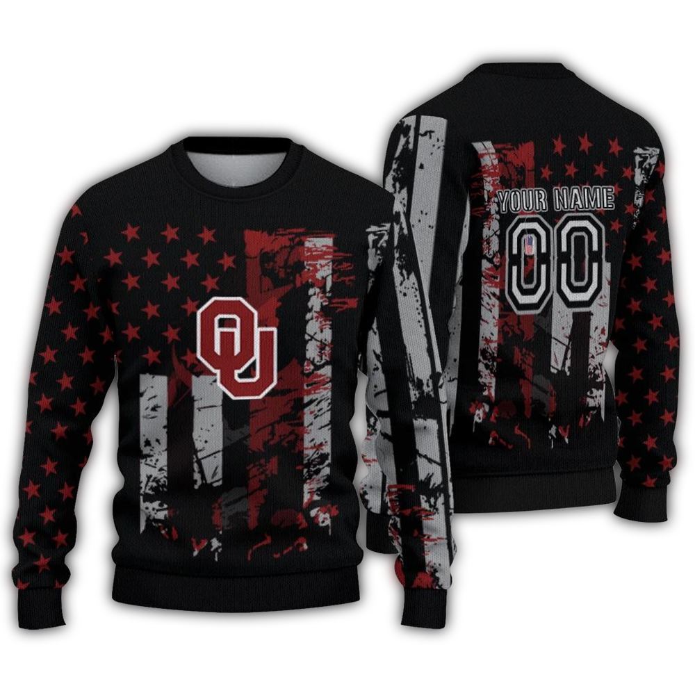 Personalized Oklahoma Sooners Vintage USA Flag Ugly Sweater 1